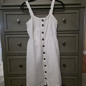 LOFT White Linen Blend Midi Dress with Pockets